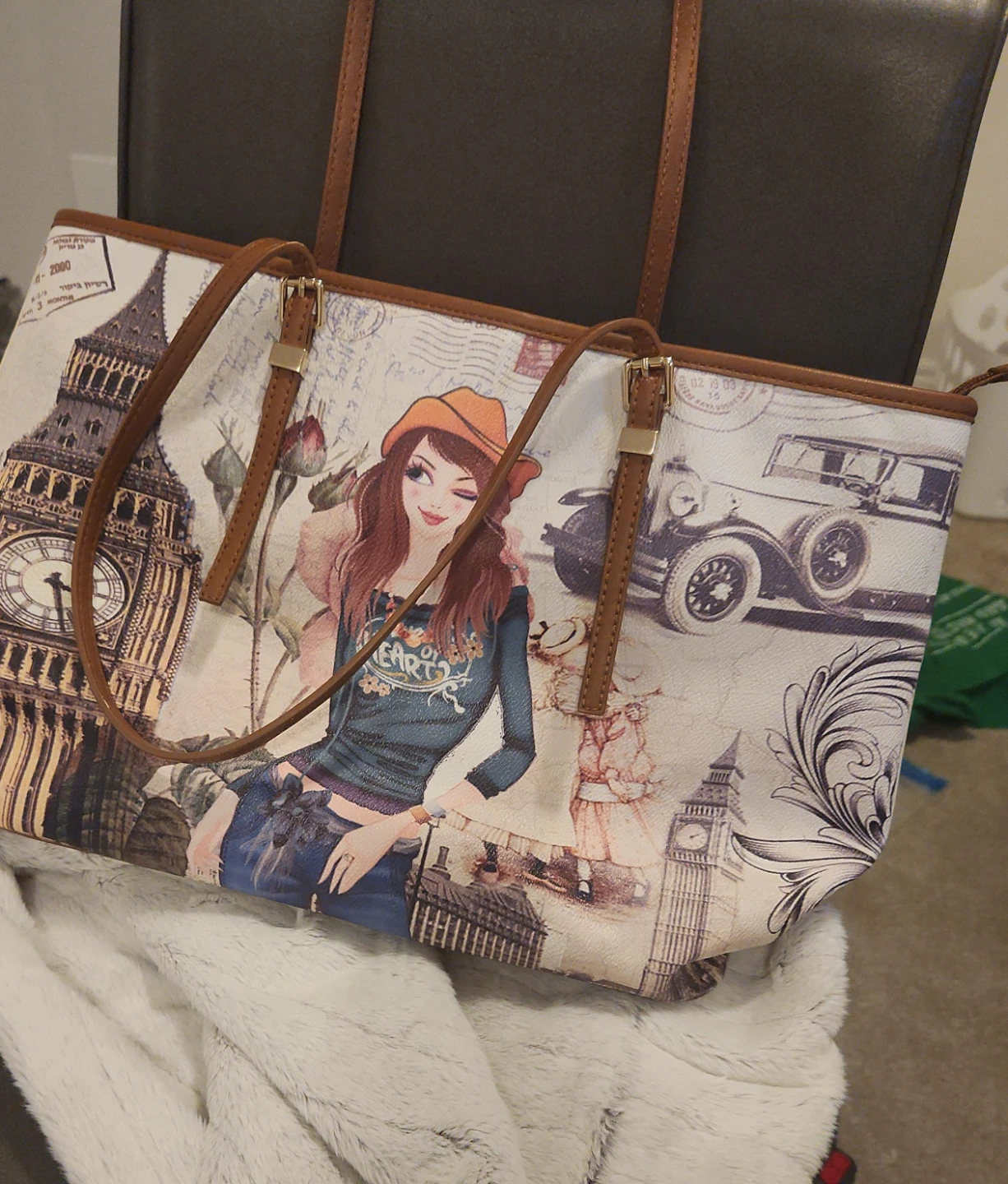 Tote Bag with London & Vintage Car Print