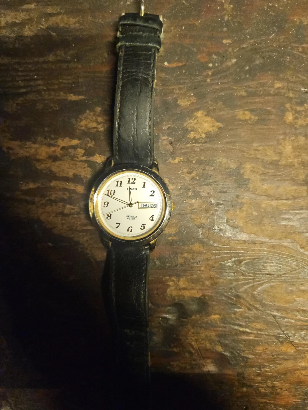 Timex Analog Watch with Black Leather Strap
