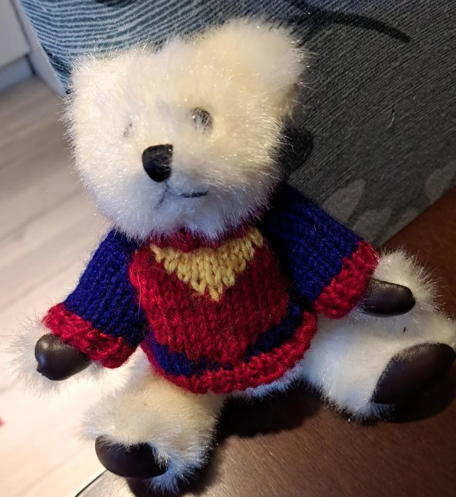 White Teddy Bear with Knitted Sweater