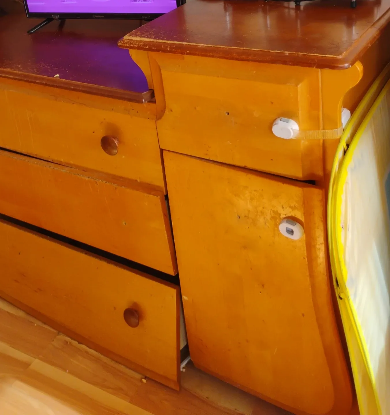 Orange Wooden Dresser with 5 Drawers