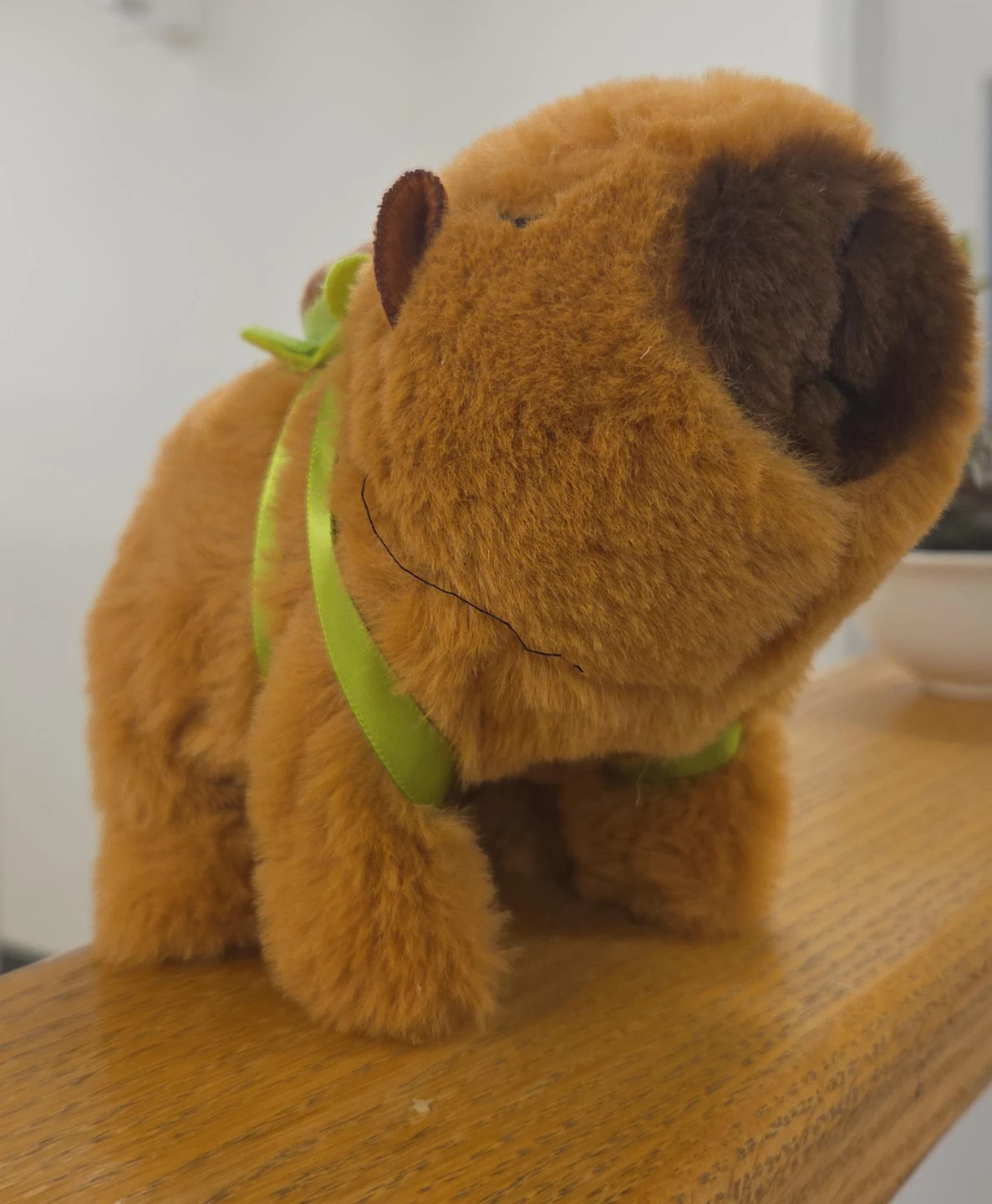 Brown Capybara Plush Toy with Green Ribbon