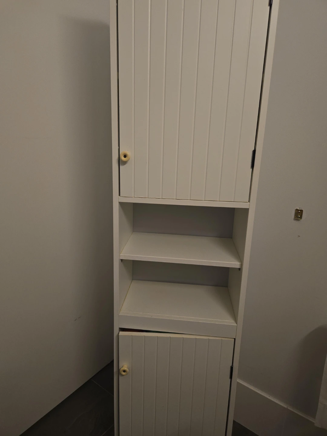 White Tall Storage Cabinet with Doors and Shelves