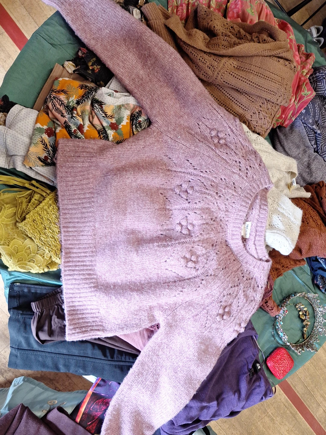 Mauve Knit Sweater with Lace Detail