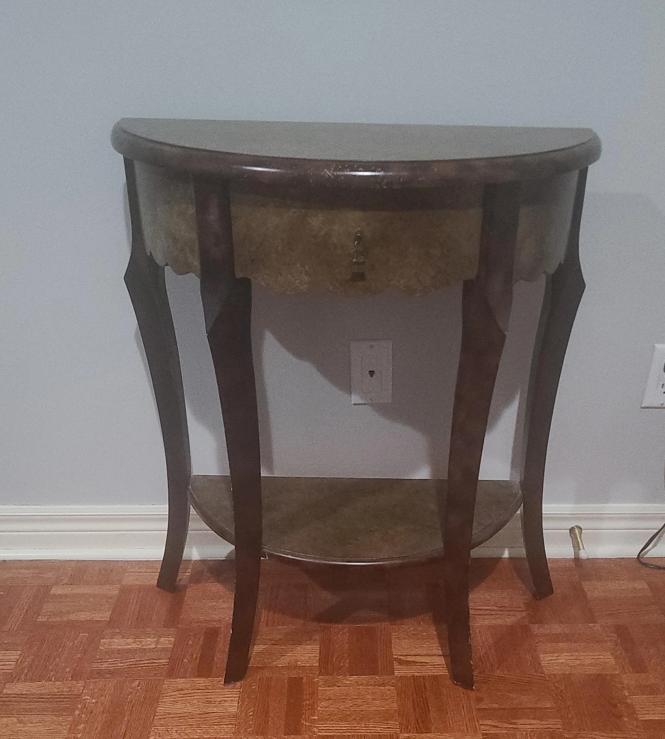 Half-Moon Console Table with Drawer and Shelf