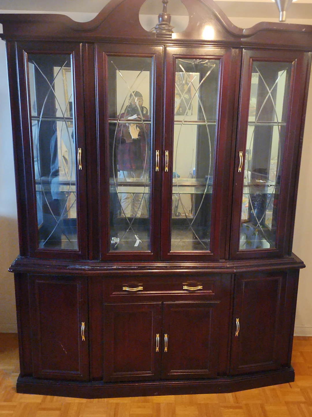 Dark Cherry China Cabinet with Glass Doors