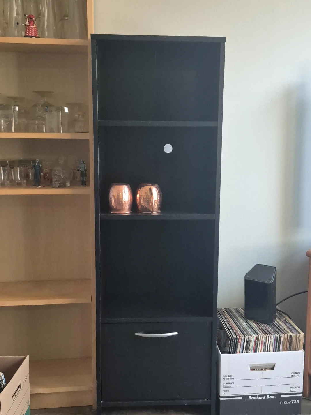 Black Tall Shelf Unit with Drawer