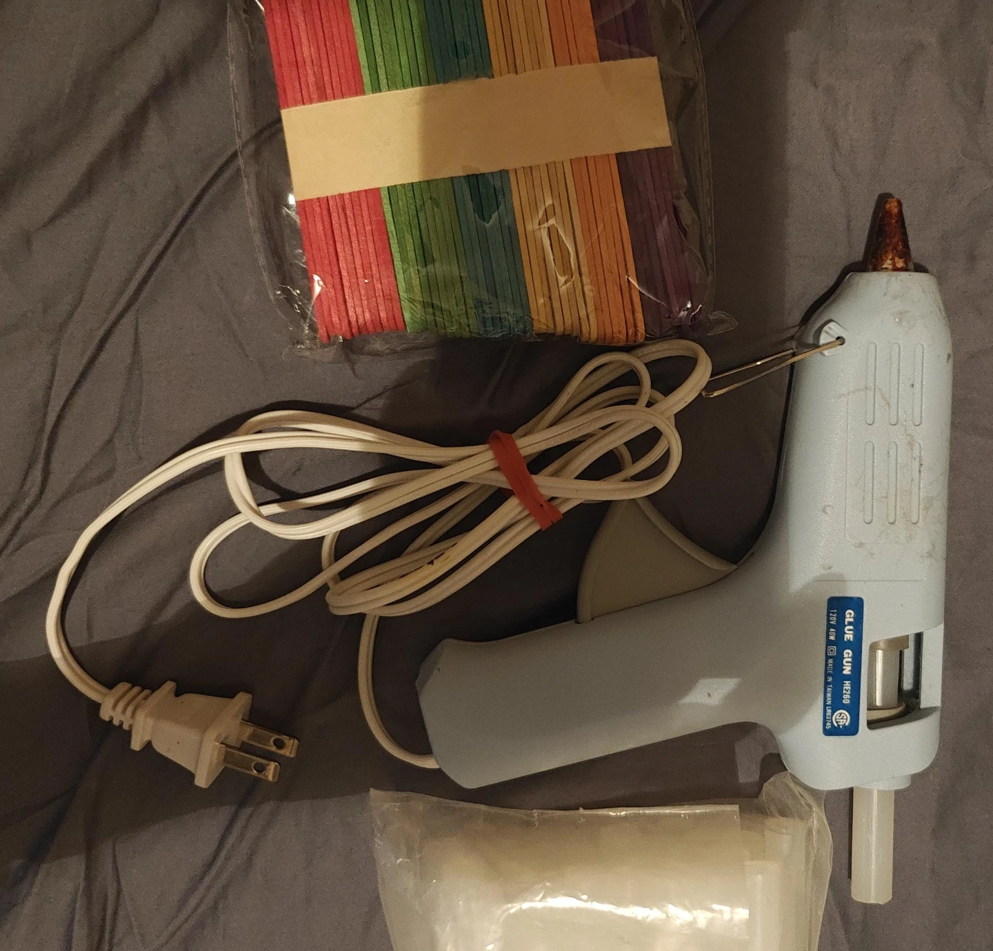 Hot Glue Gun with Multi-coloured Craft Sticks