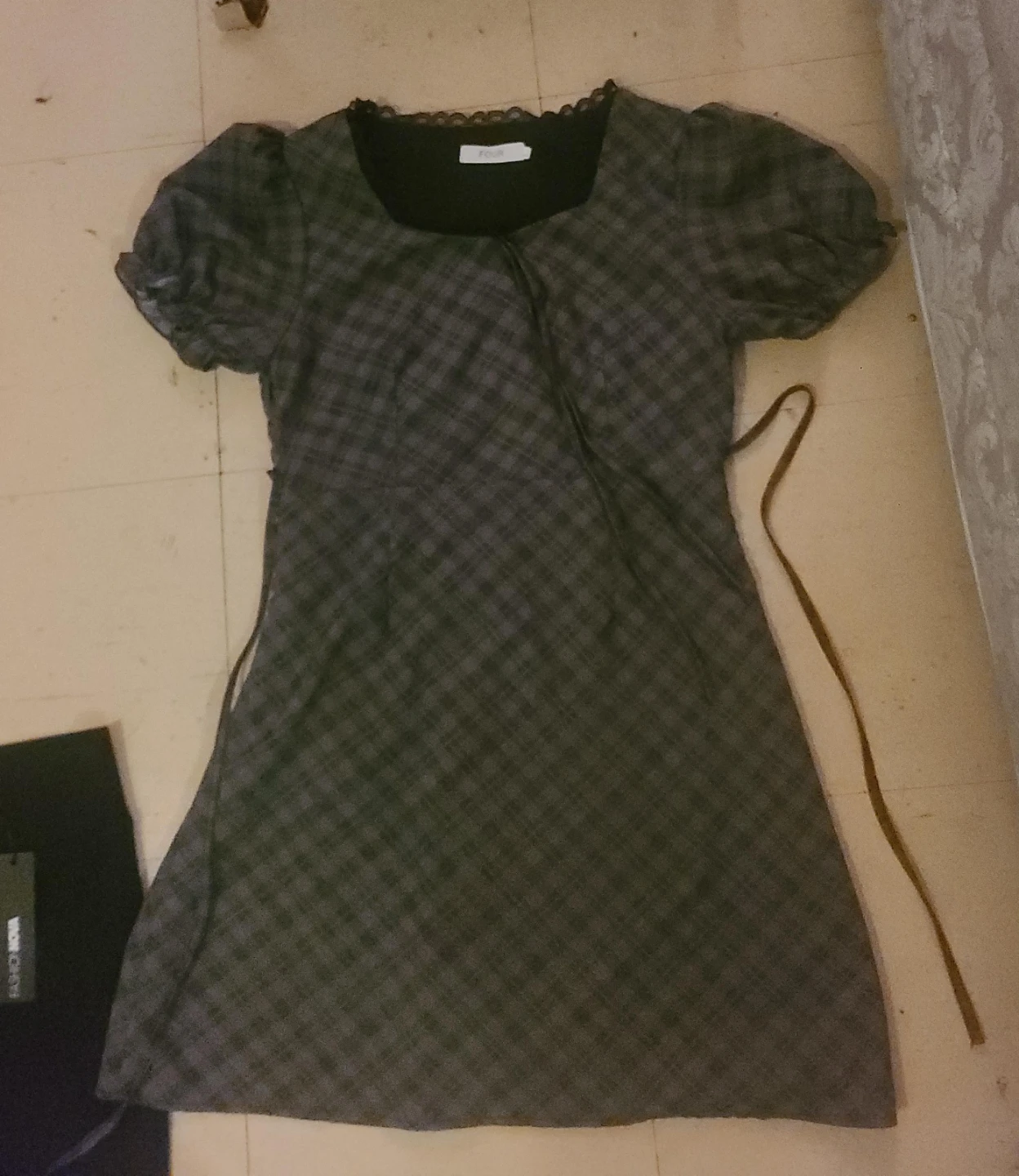 Plaid Babydoll Puff Sleeve Dress