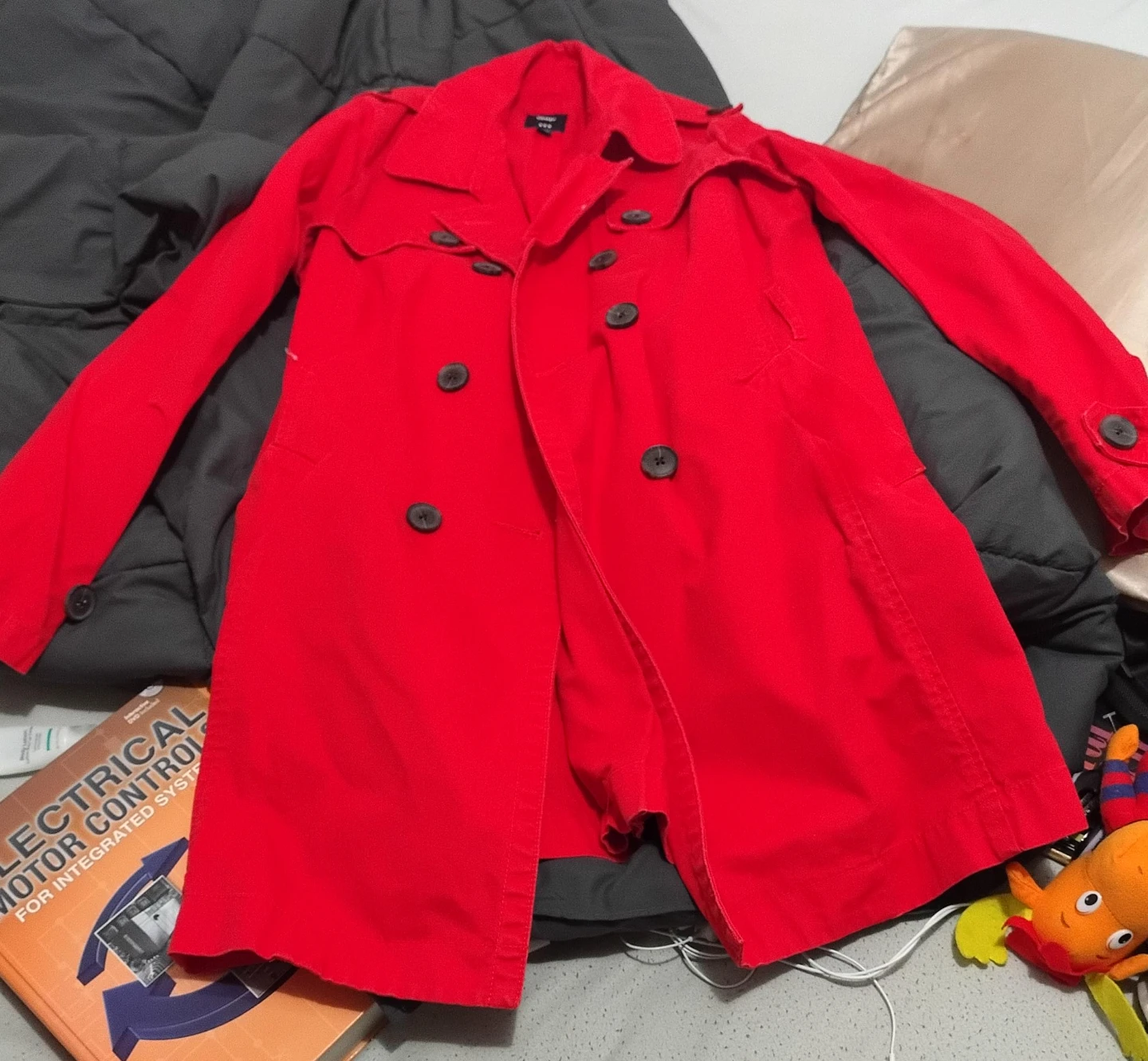 Red Double-Breasted Trench Coat