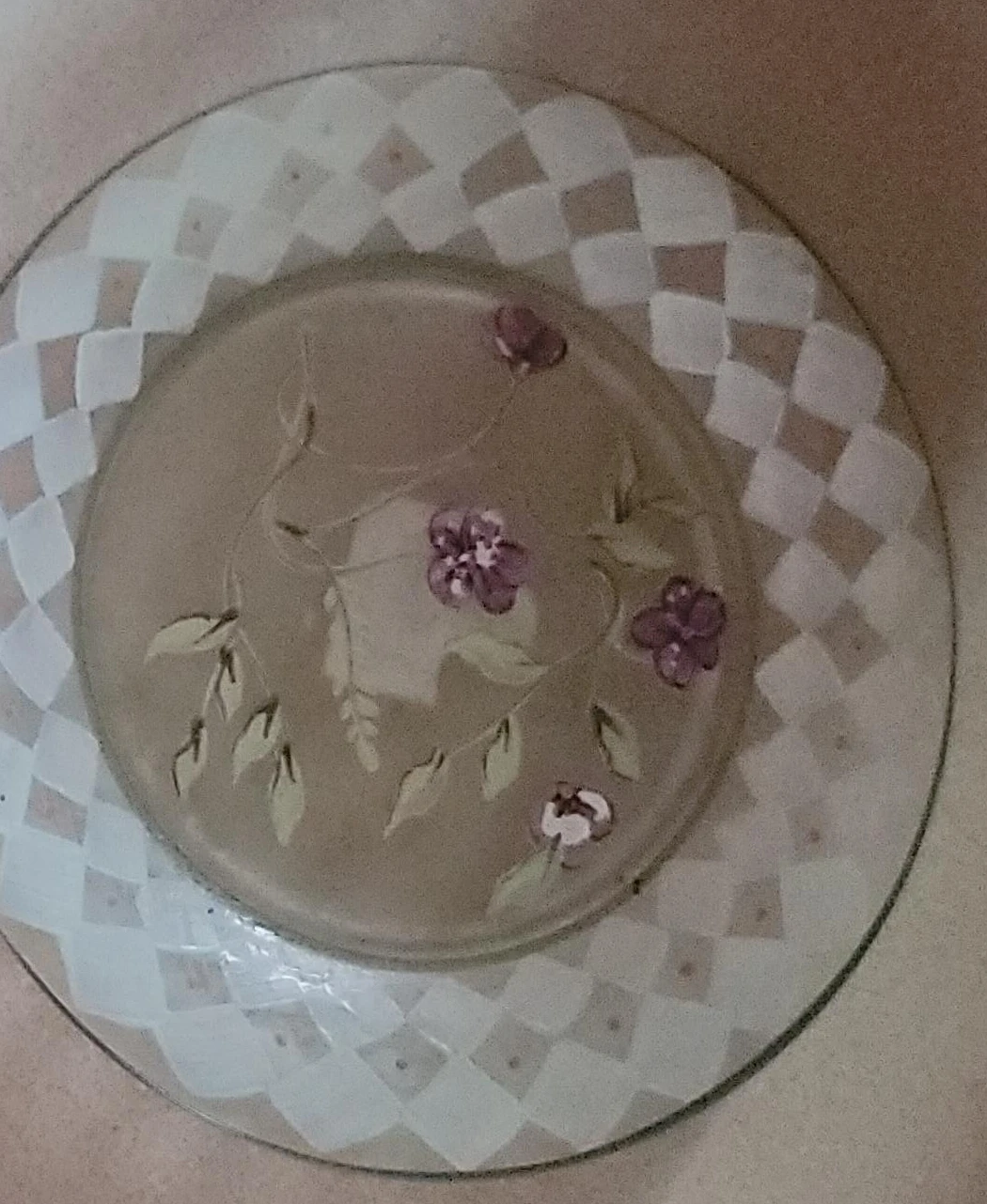 Decorative Glass Plate with Floral Design