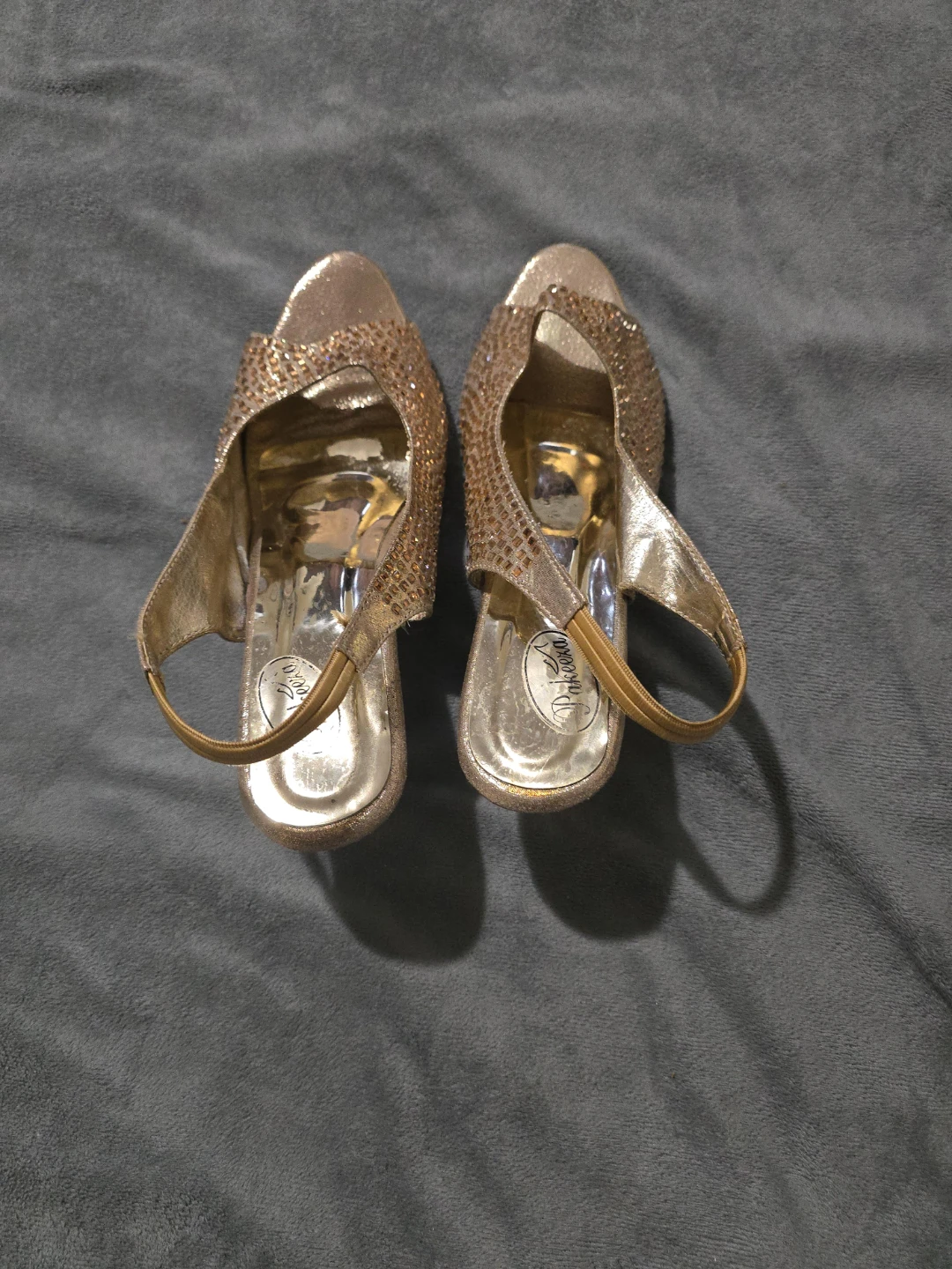 Pauveca Women's Gold Sparkly Heeled Sandals