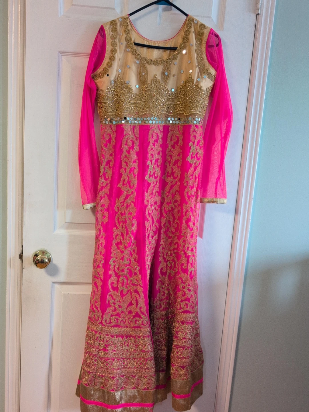 Pink and Gold Embroidered Anarkali Dress only top