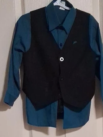 Boys' Teal Dress Shirt and Black Vest Set