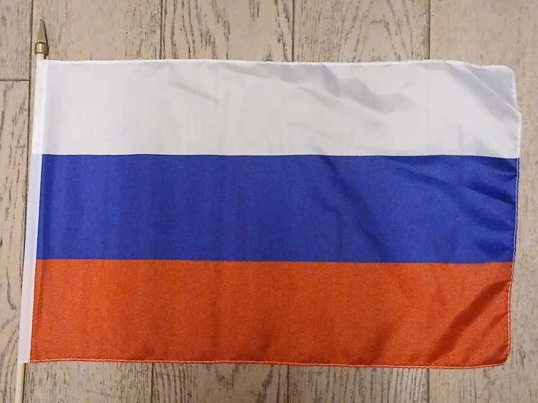 Russian Flag Handheld with Wooden Pole
