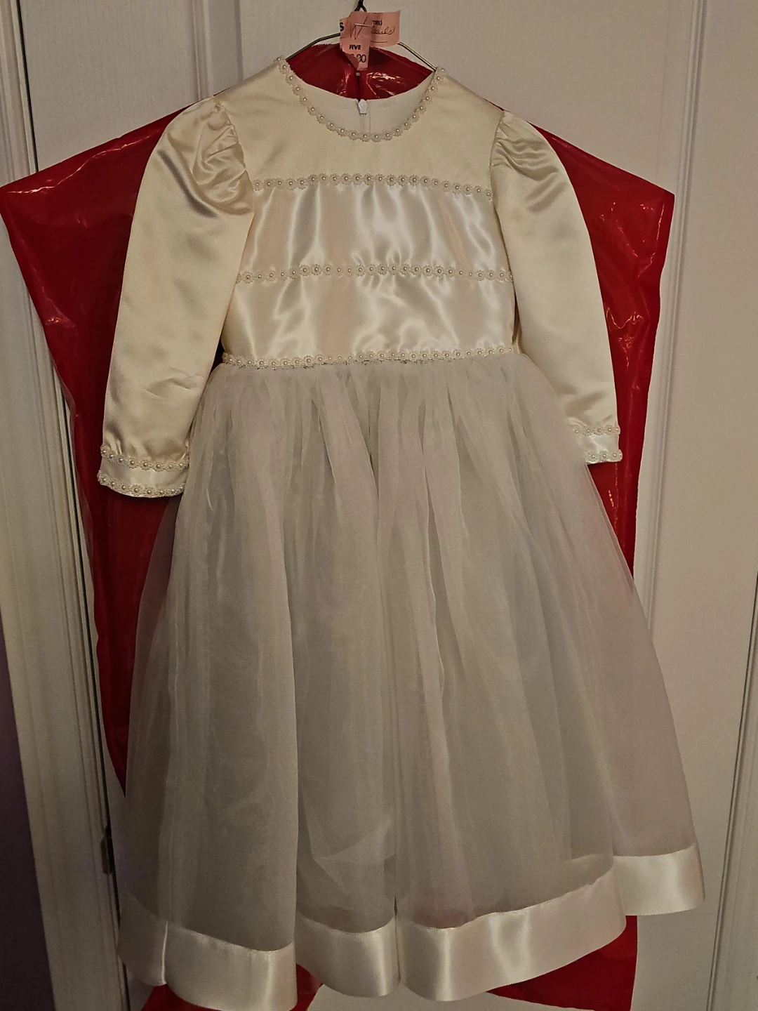 Ivory Satin & Tulle Dress with Pearls