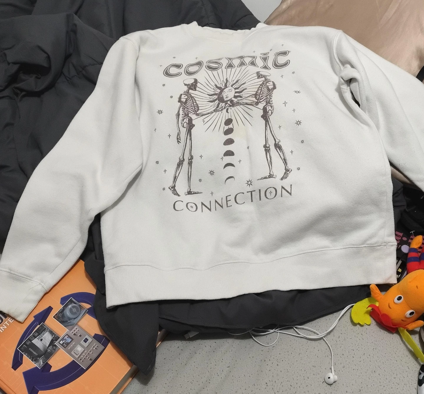 White "Cosmic Connection" Graphic Crewneck Sweatshirt