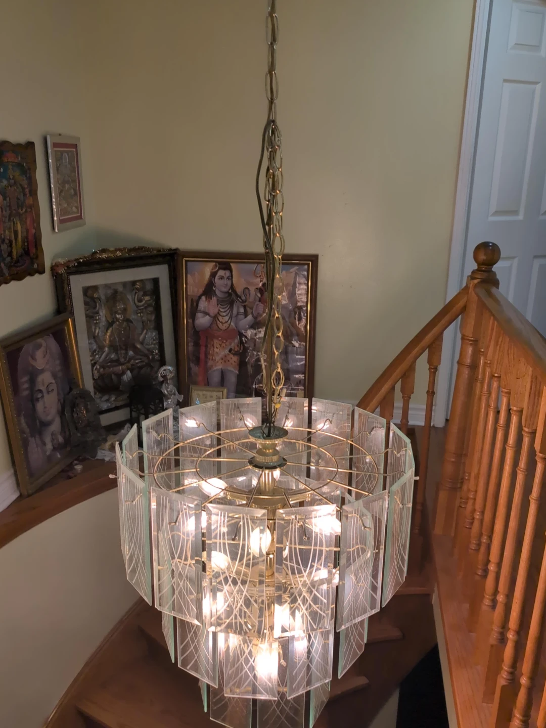 Tiered Chandelier with Frosted Glass Panels