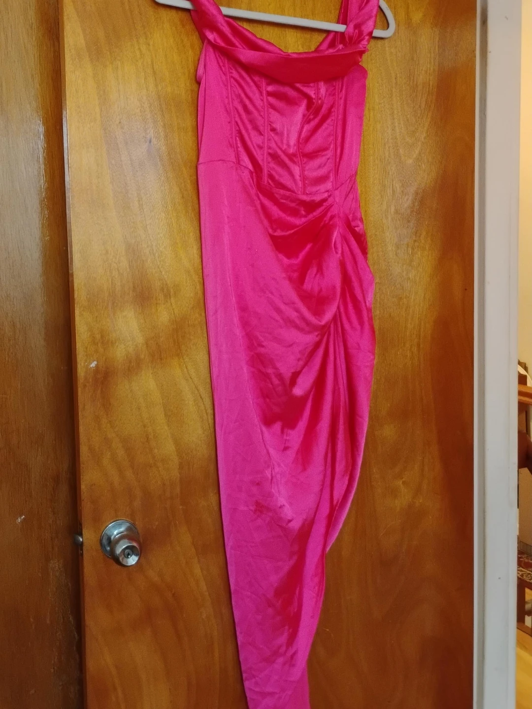 Hot Pink Ruched Draped Midi Dress