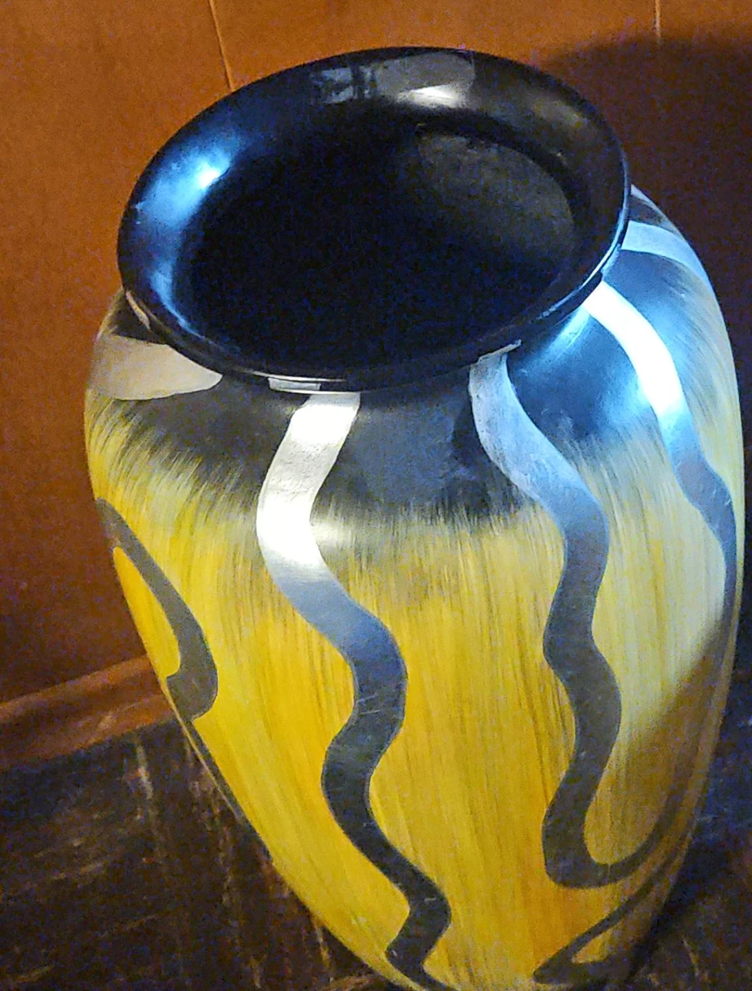 Decorative Ceramic Vase - Yellow & Black Swirl Pattern