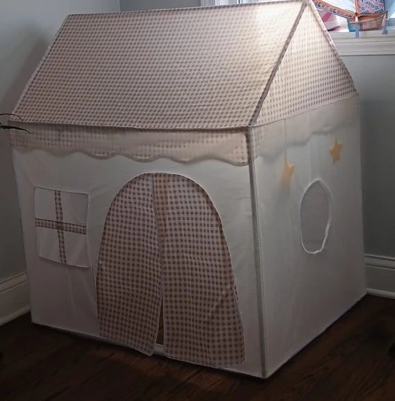 Kids Play Tent House - White and Beige Gingham