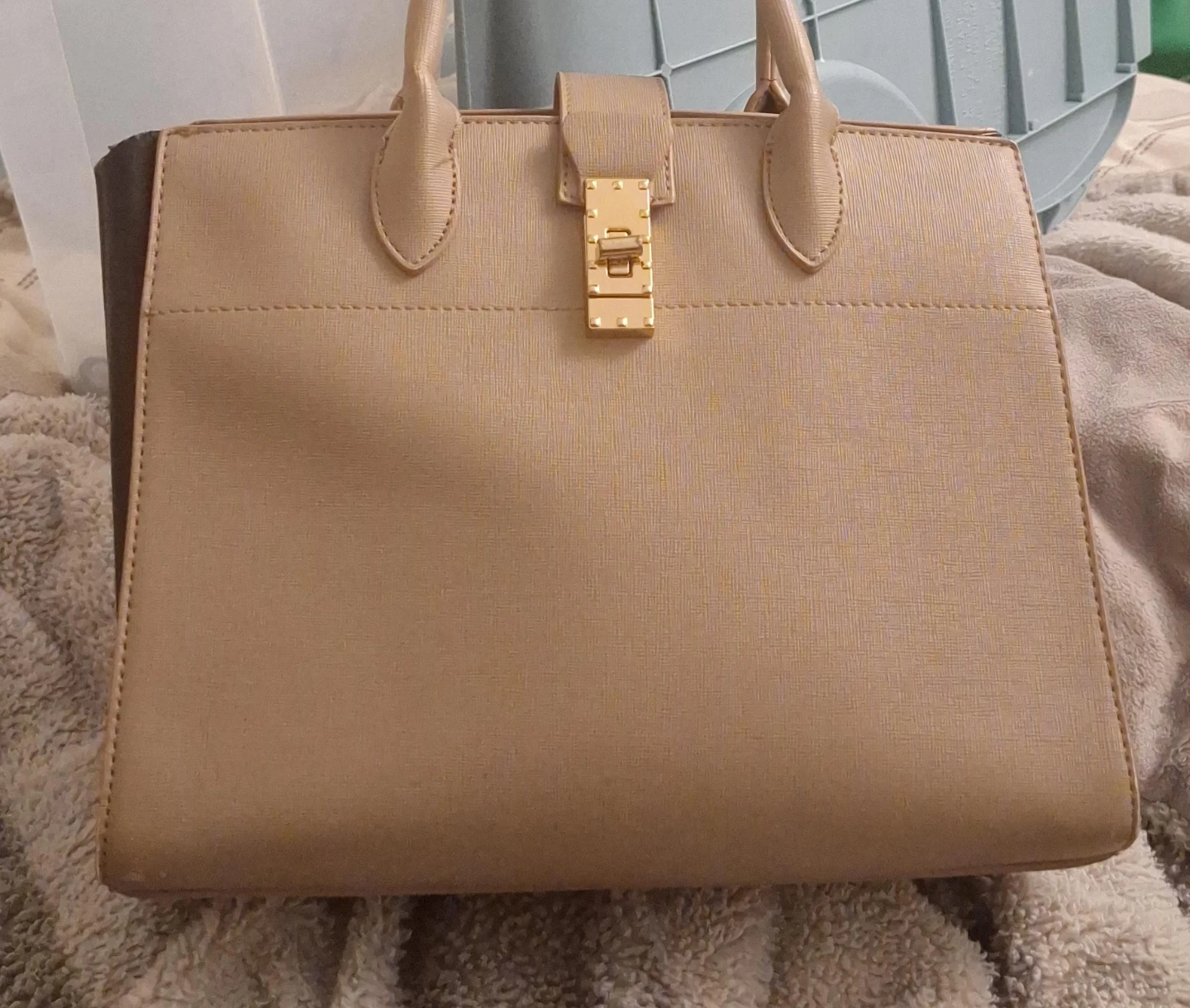 Tan Faux Leather Top Handle Handbag