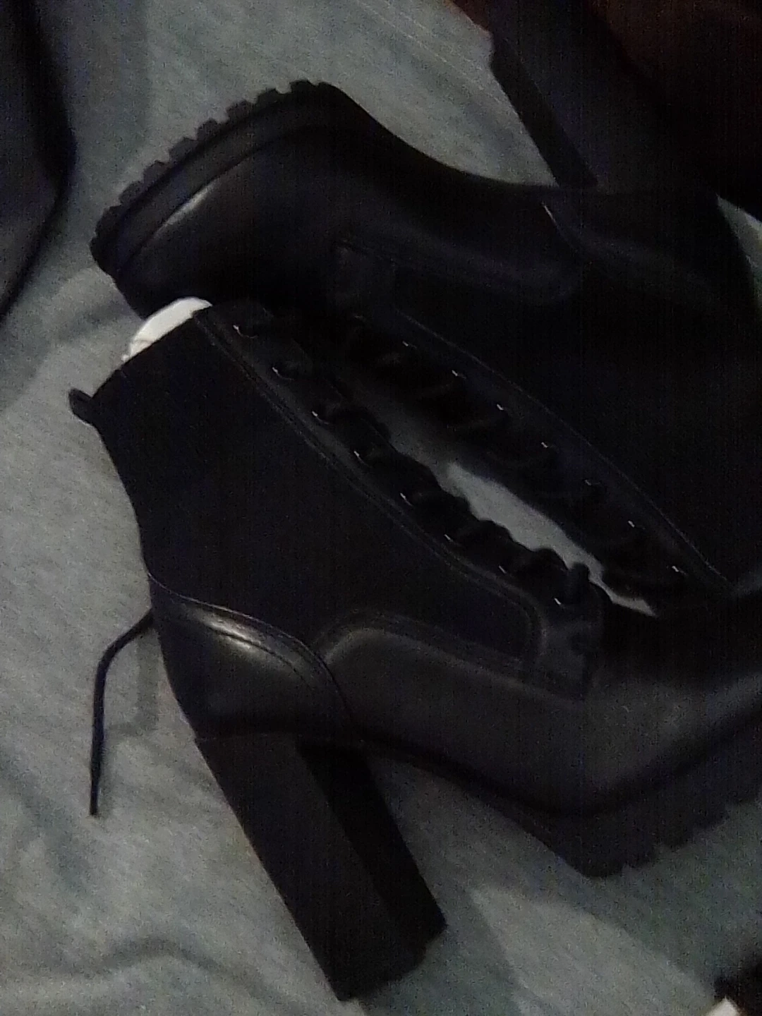 Black Lace-Up Chunky Heel Booties