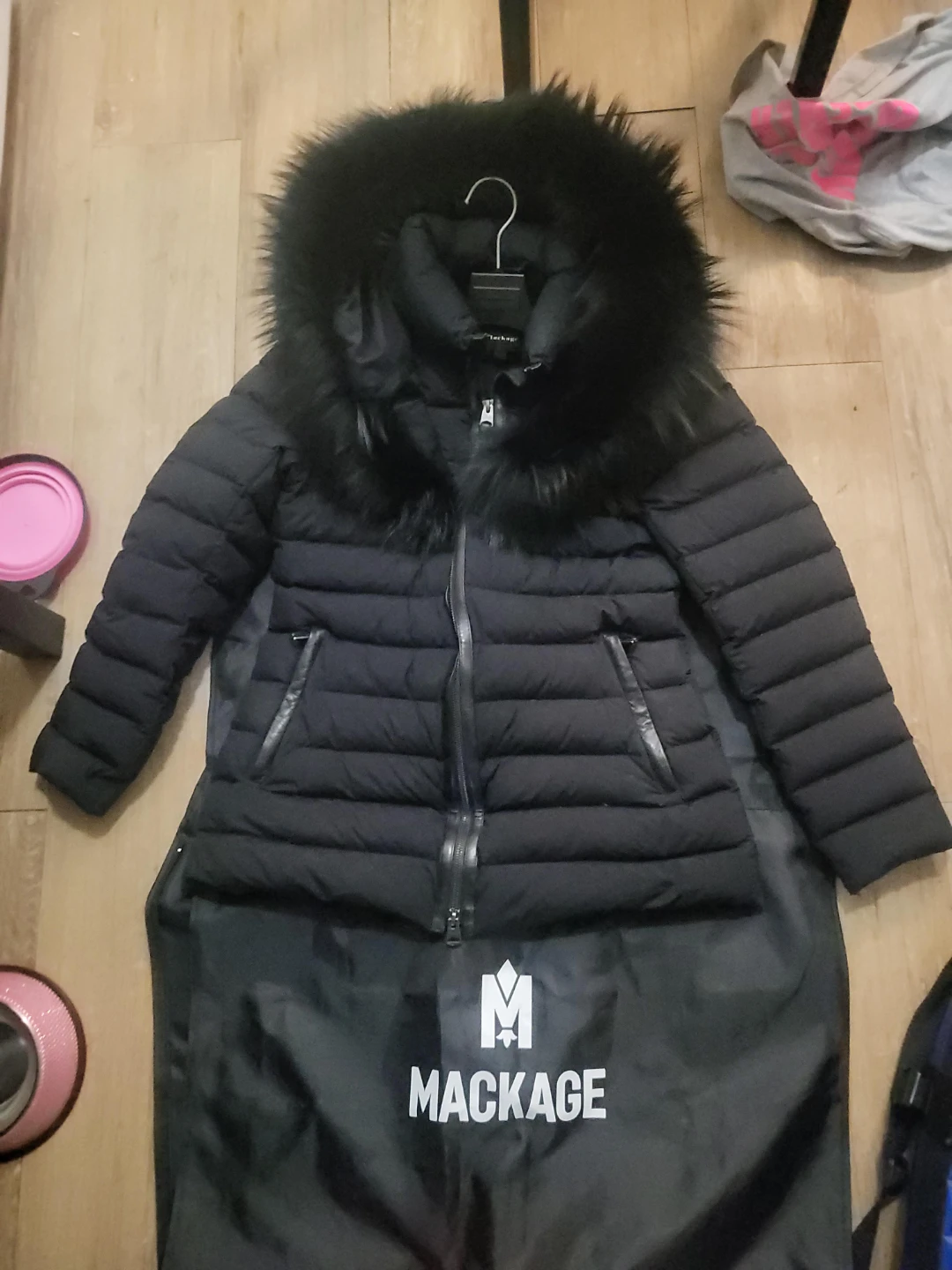 MACKAGE Black Puffer Jacket with Fur Hood