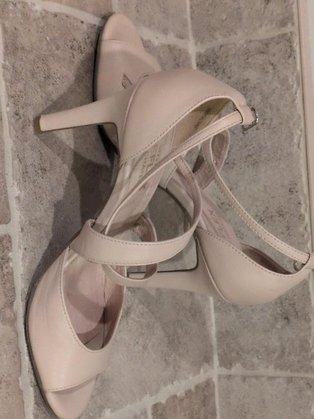 Women's Beige leather heeled sandals