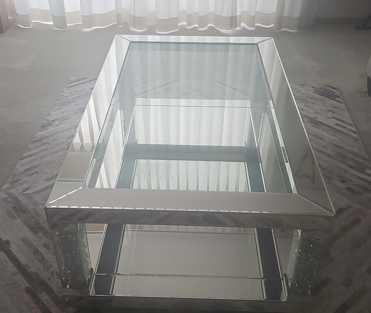Mirrored Coffee Table with Crushed Diamond Accents