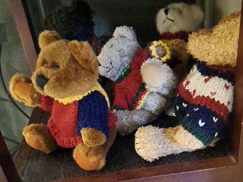 Collection of Stuffed Teddy Bears with Knit Sweaters