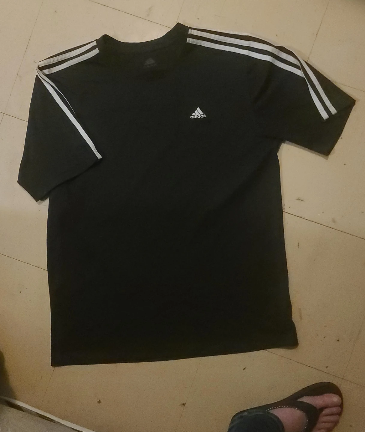 Adidas Black T-Shirt with 3 Stripes - Size Medium