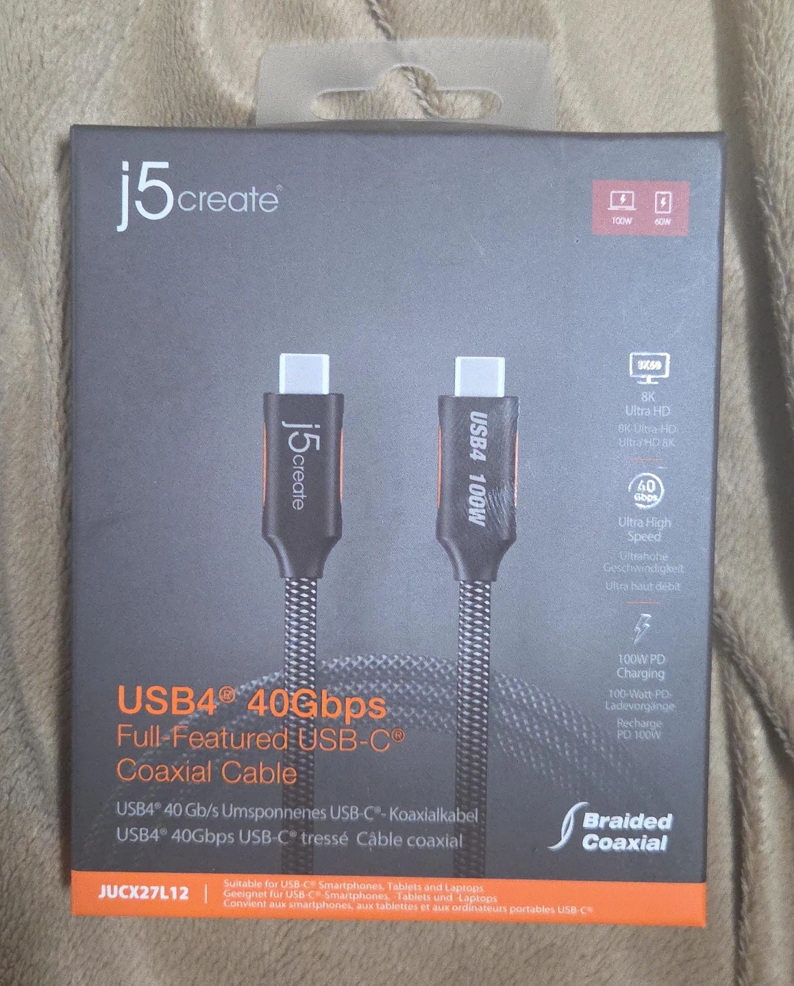 j5create USB4 40Gbps 100W Braided Coaxial Cable
