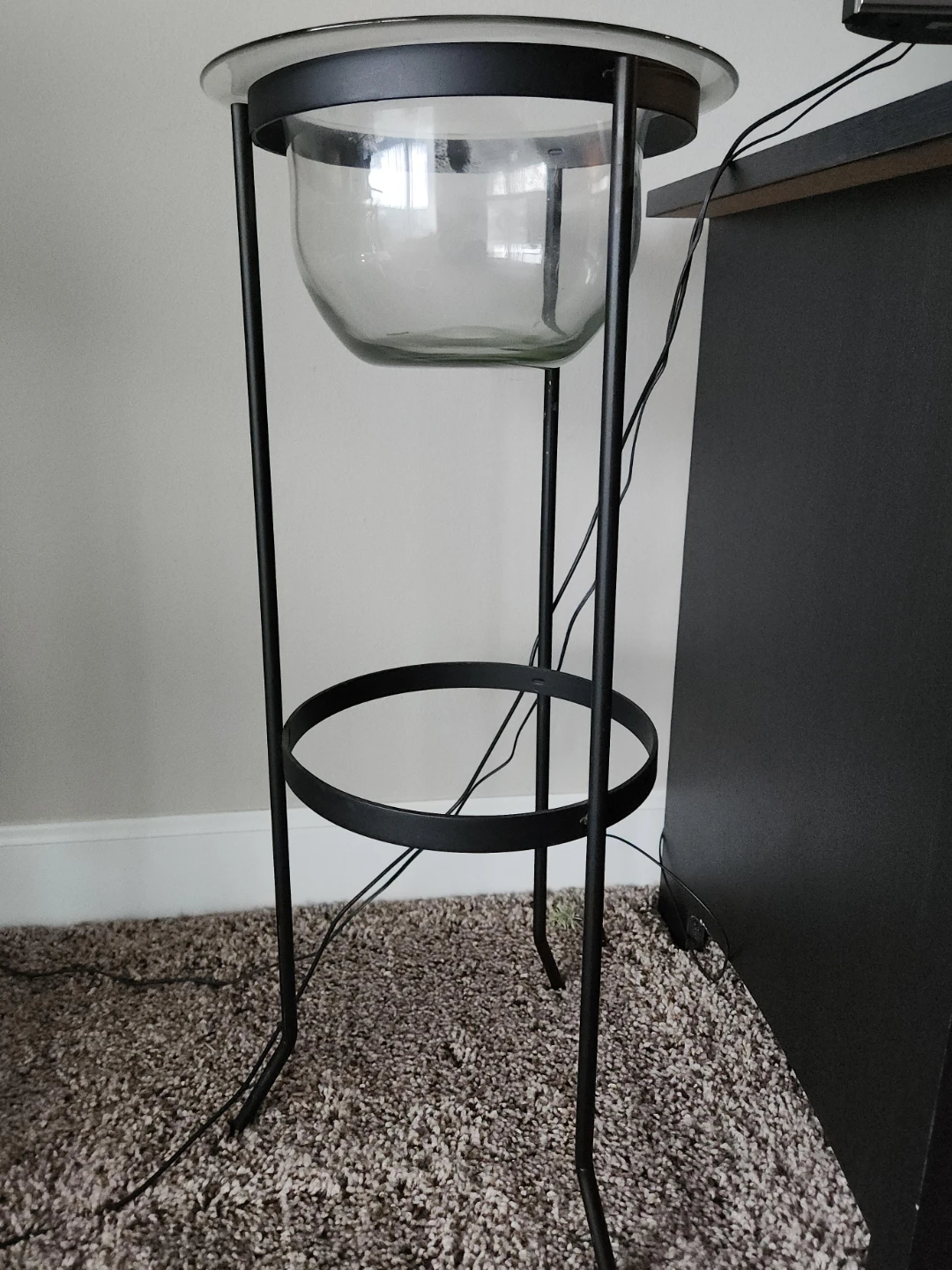 Black Metal Plant Stand with Glass Bowl