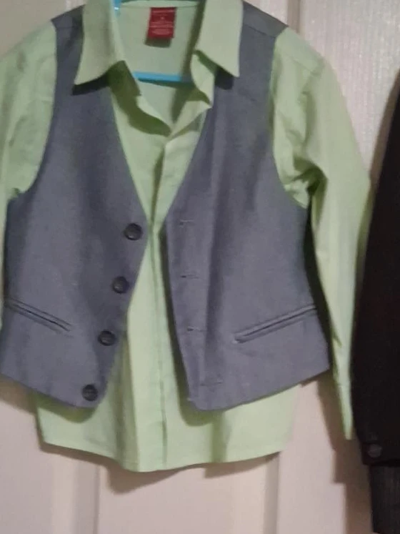 Boys Light Green Shirt and Grey Vest Set