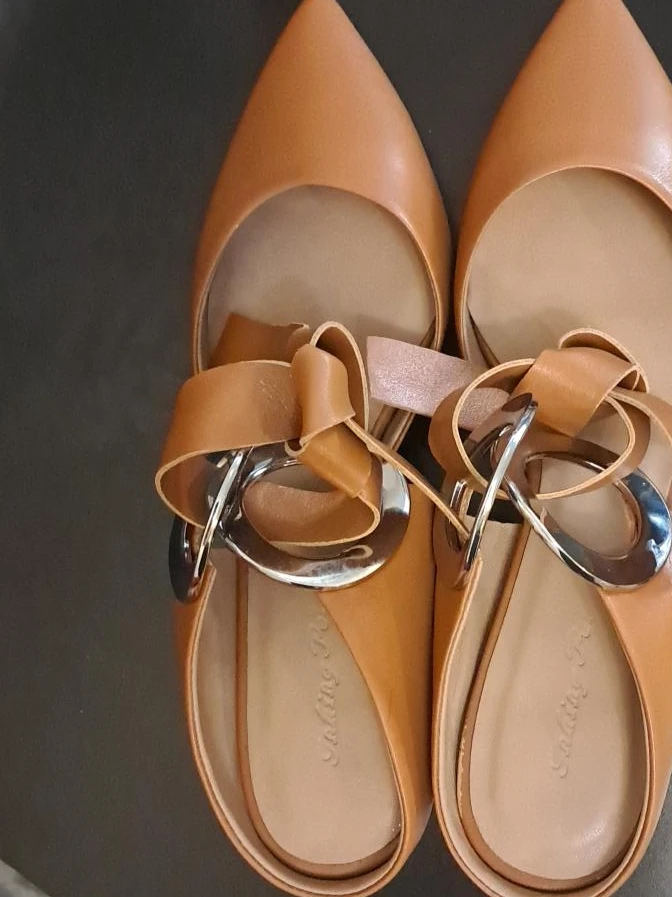 Brown D'Orsay Heel Sandals with Silver Buckle