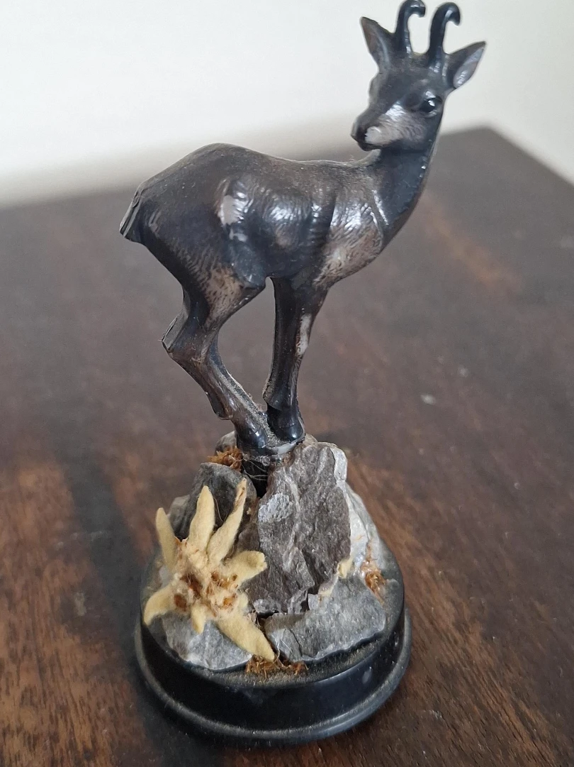 Alpine Chamois Figurine with Edelweiss