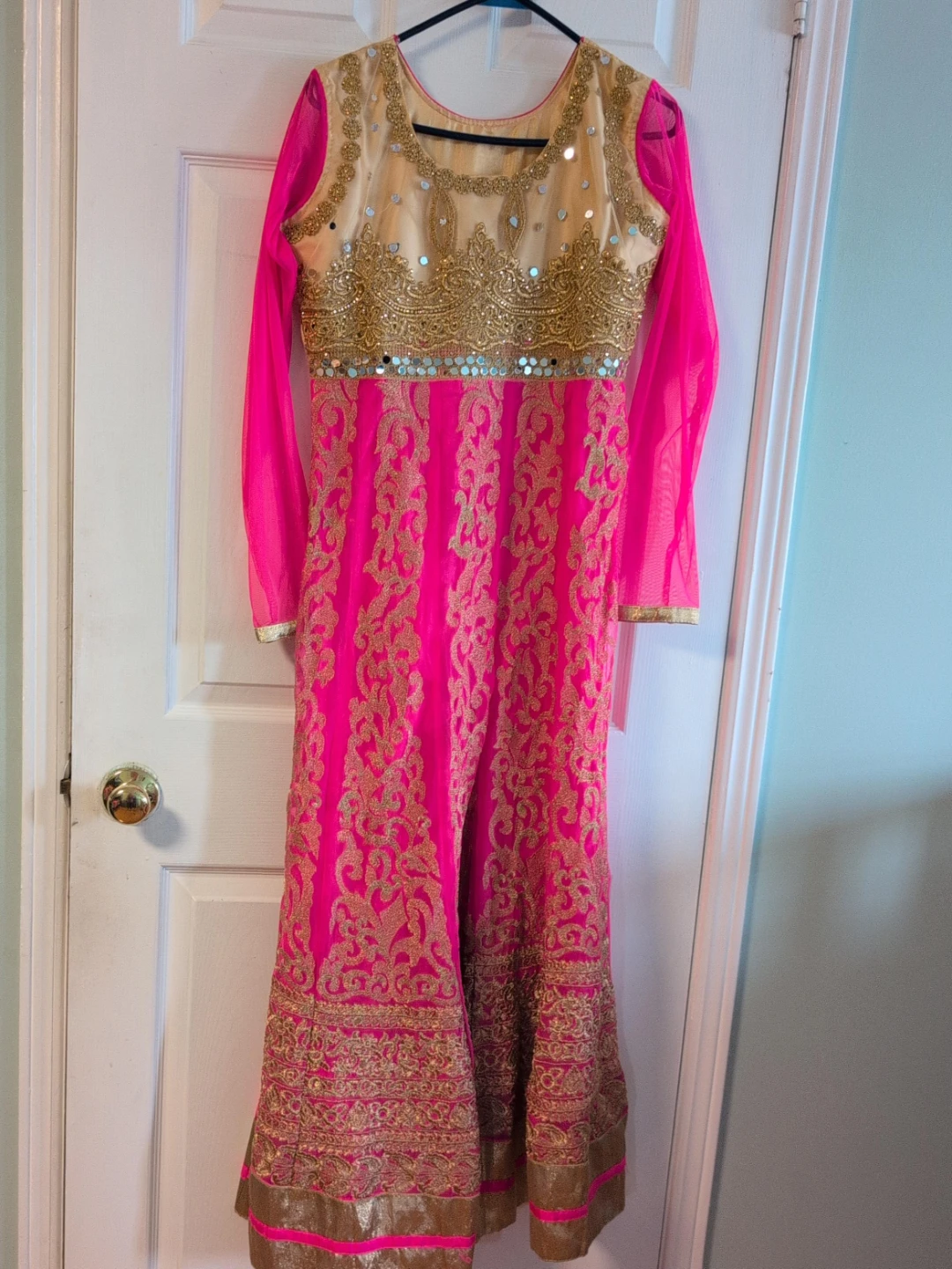 Pink and Gold Embroidered Anarkali Gown