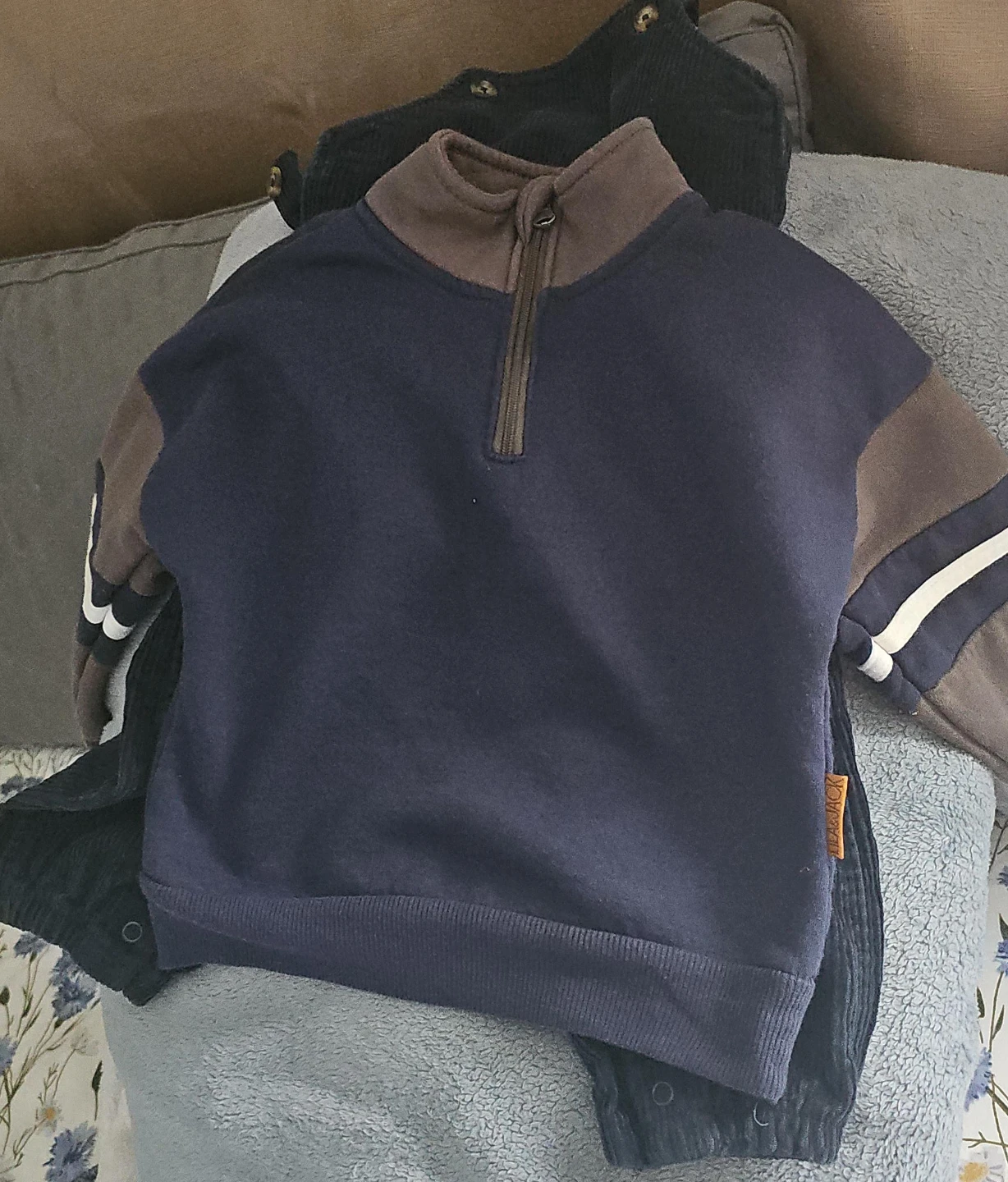 JACK & JONES Blue & Brown Quarter Zip Sweatshirt