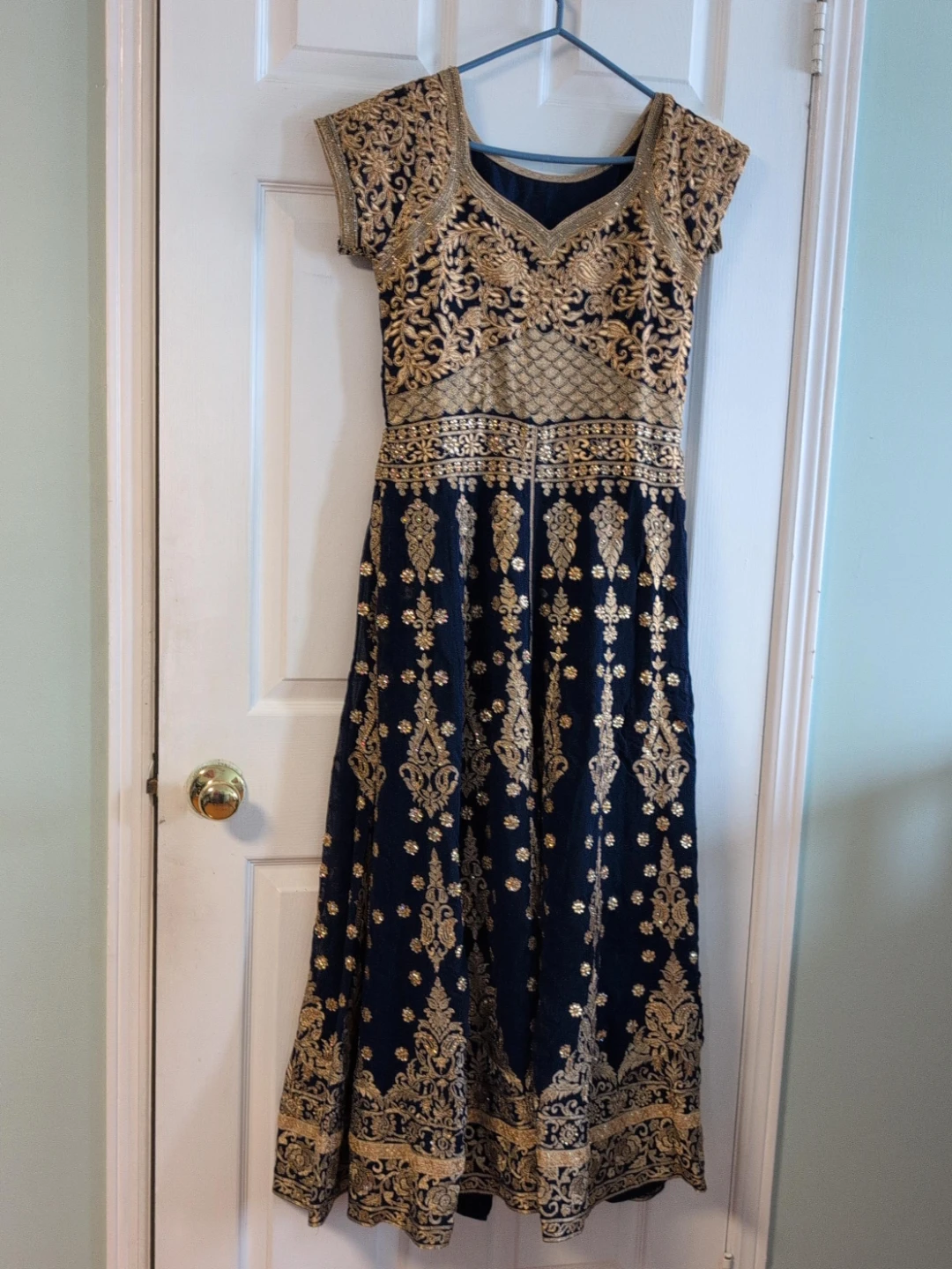 Navy Blue & Gold Embroidered Dress