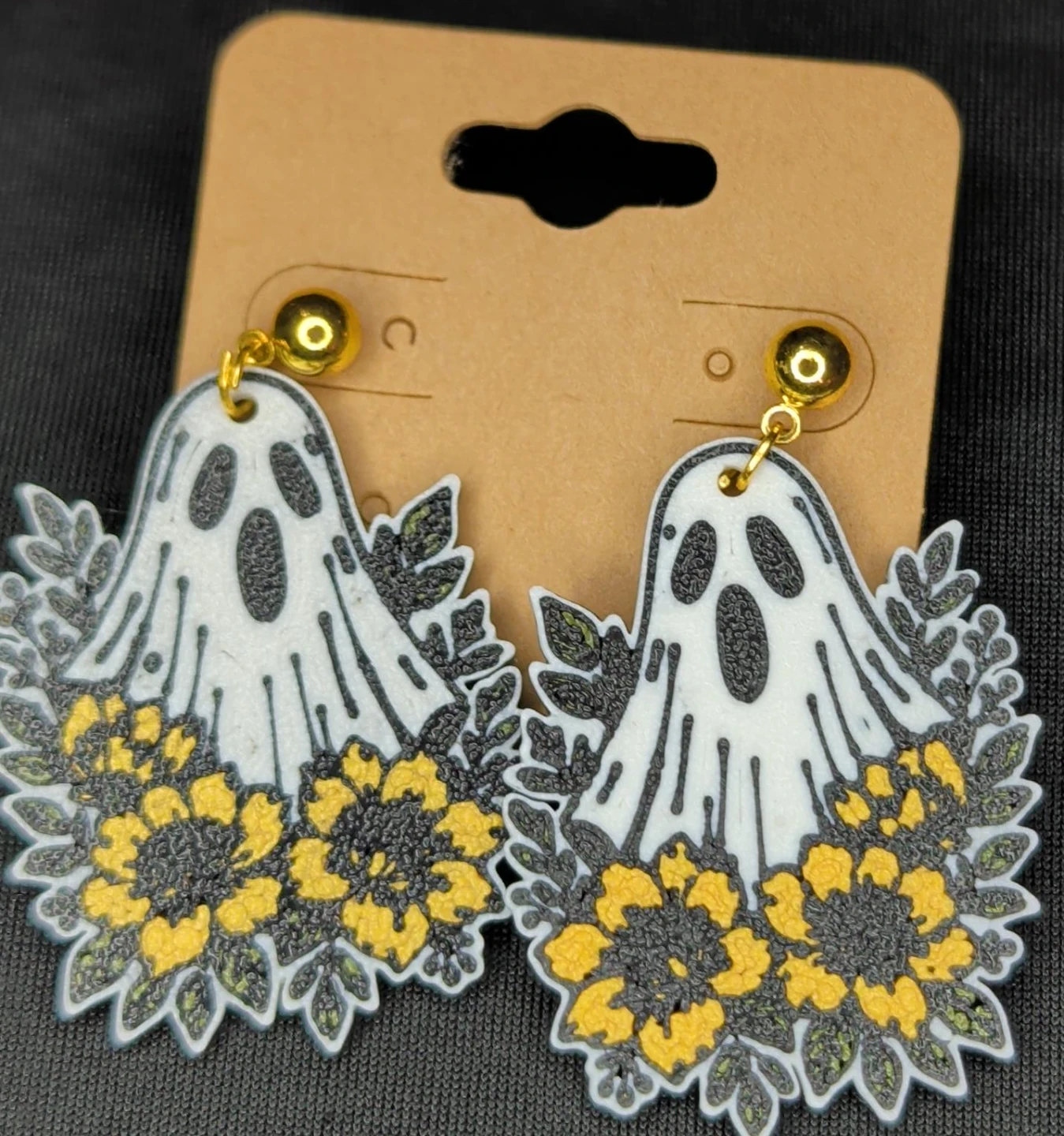 Ghost and Sunflower Dangle Earrings