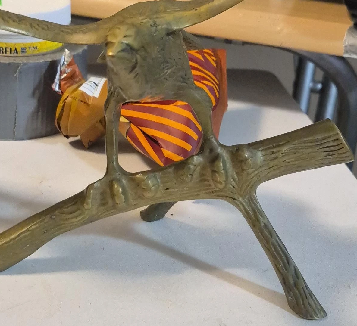 Bronze Bull on Branch Figurine