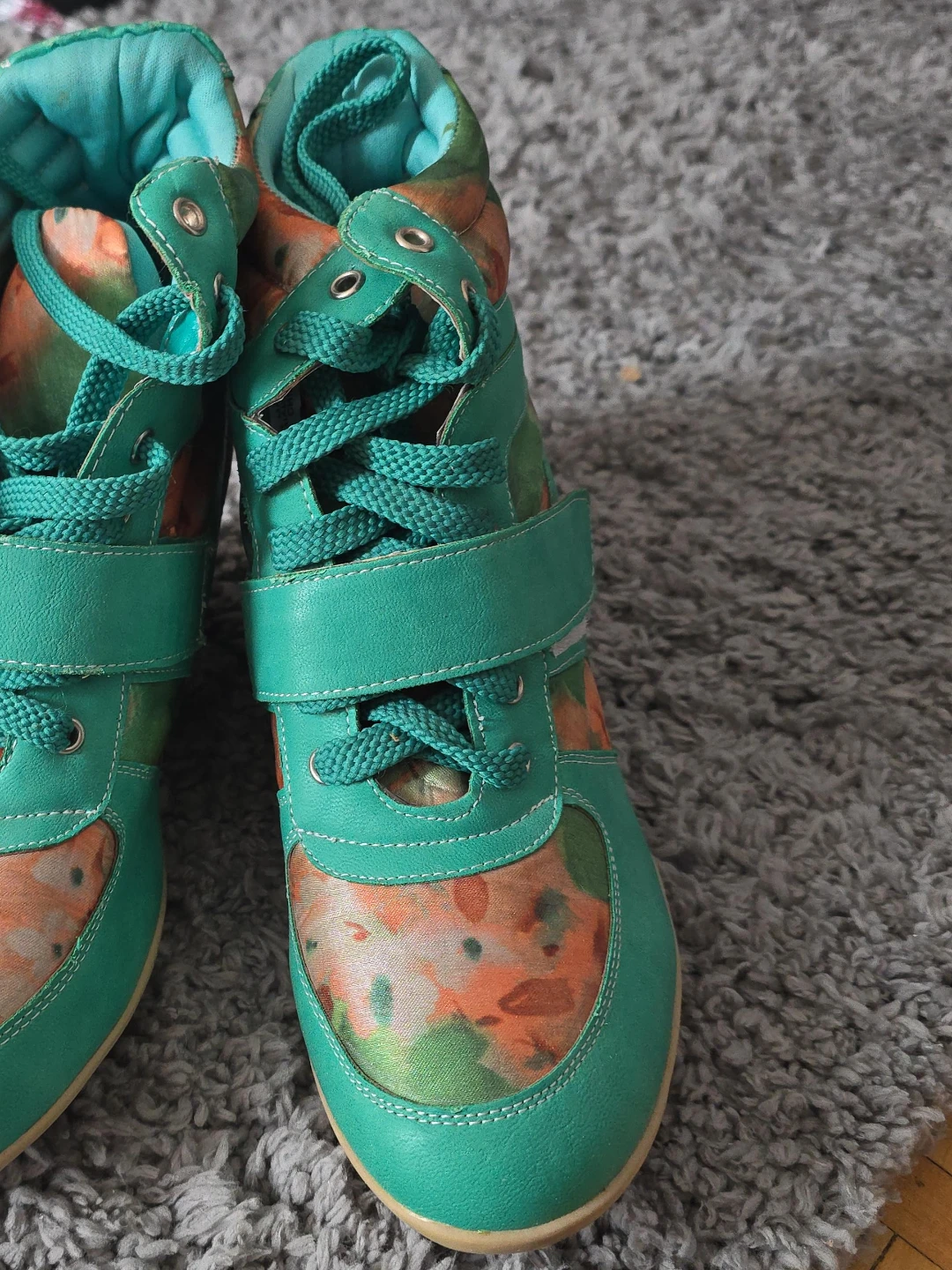 Women's Teal Wedge Sneakers- Liliana