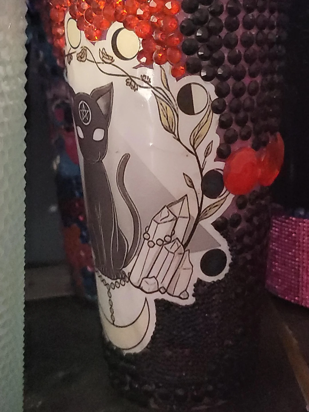 Studded Tumbler with Cat and Crystal Design i  Customized myself