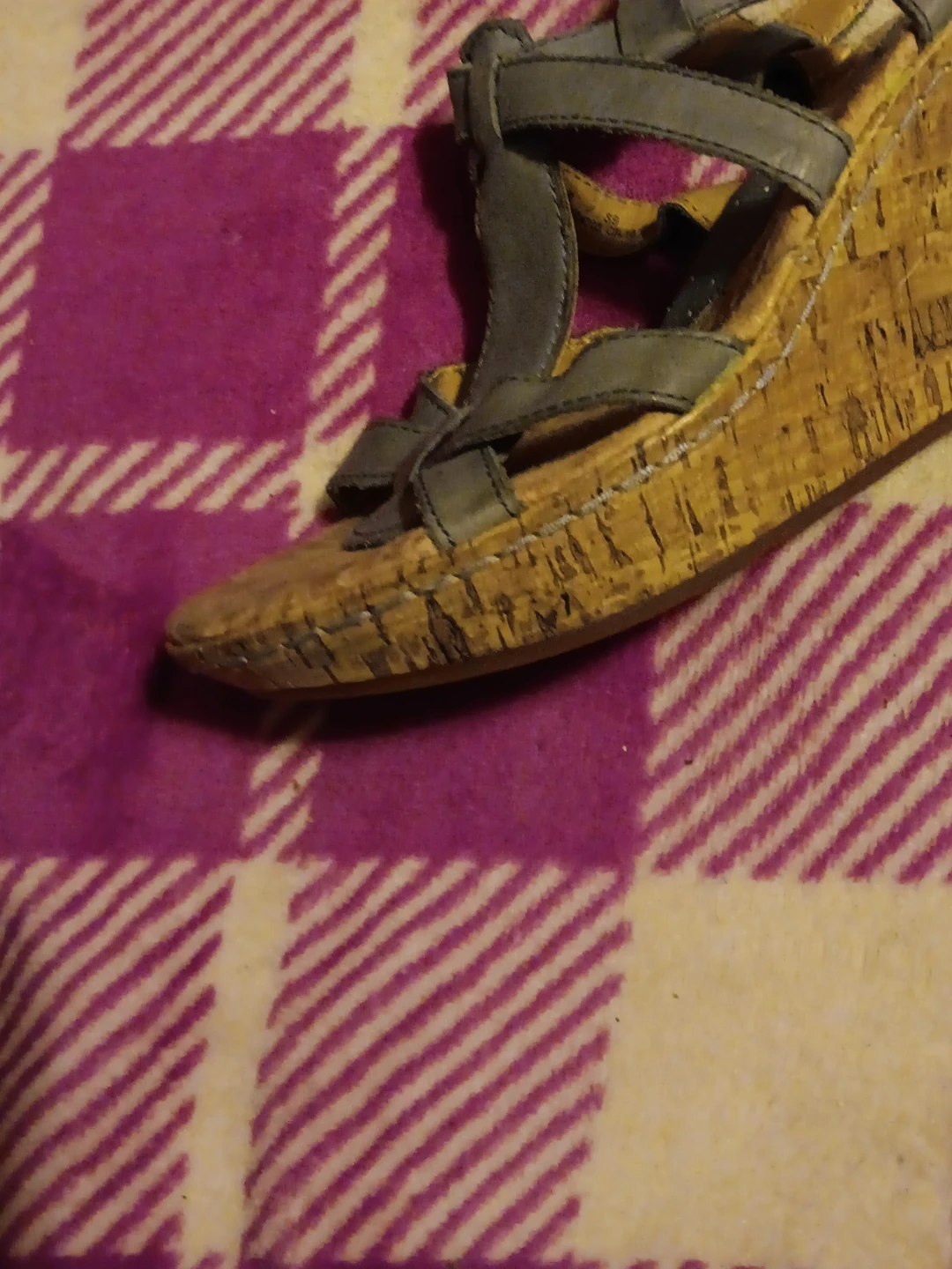 Women's Grey Wedge Sandals with Cork Heel