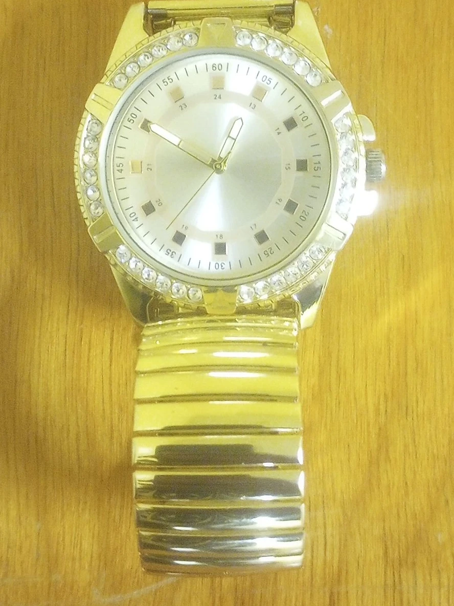 Gold Tone Watch with Rhinestone Bezel