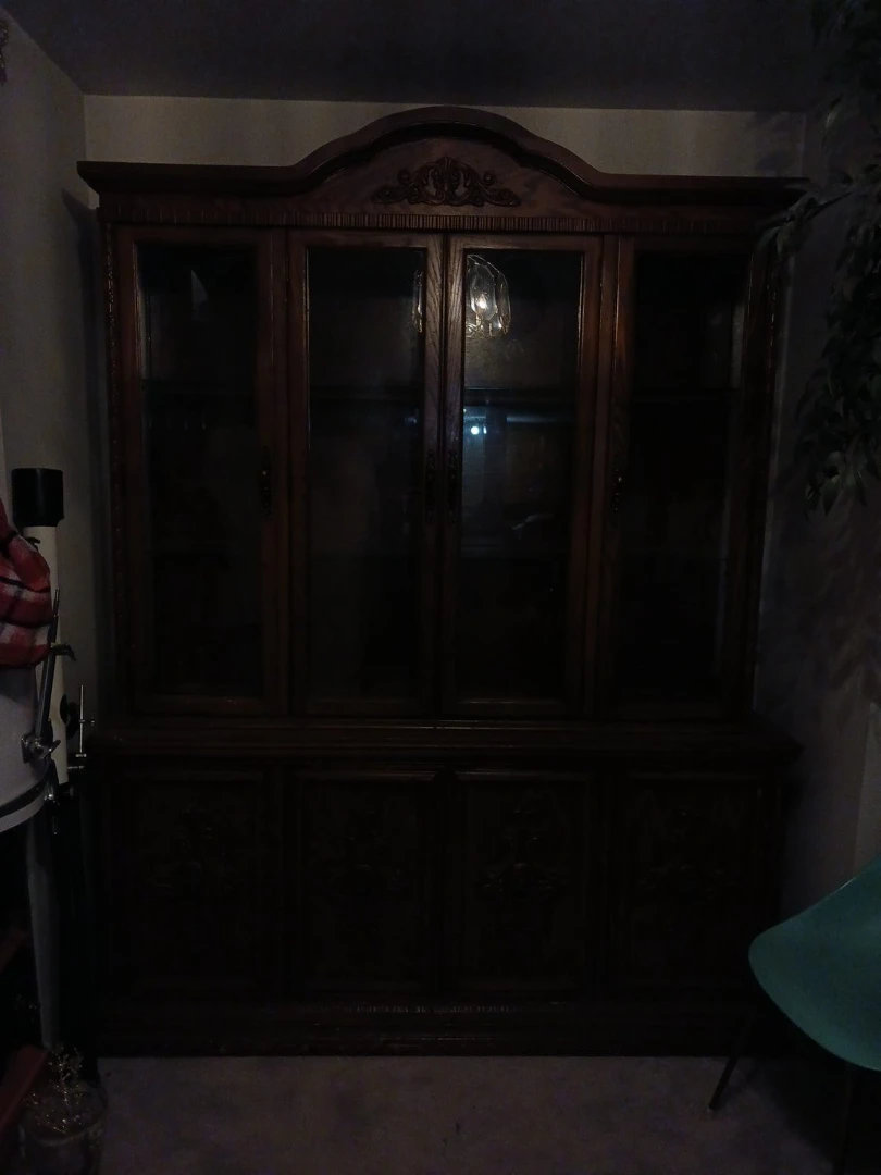 Vintage Wooden China Cabinet with Glass Doors