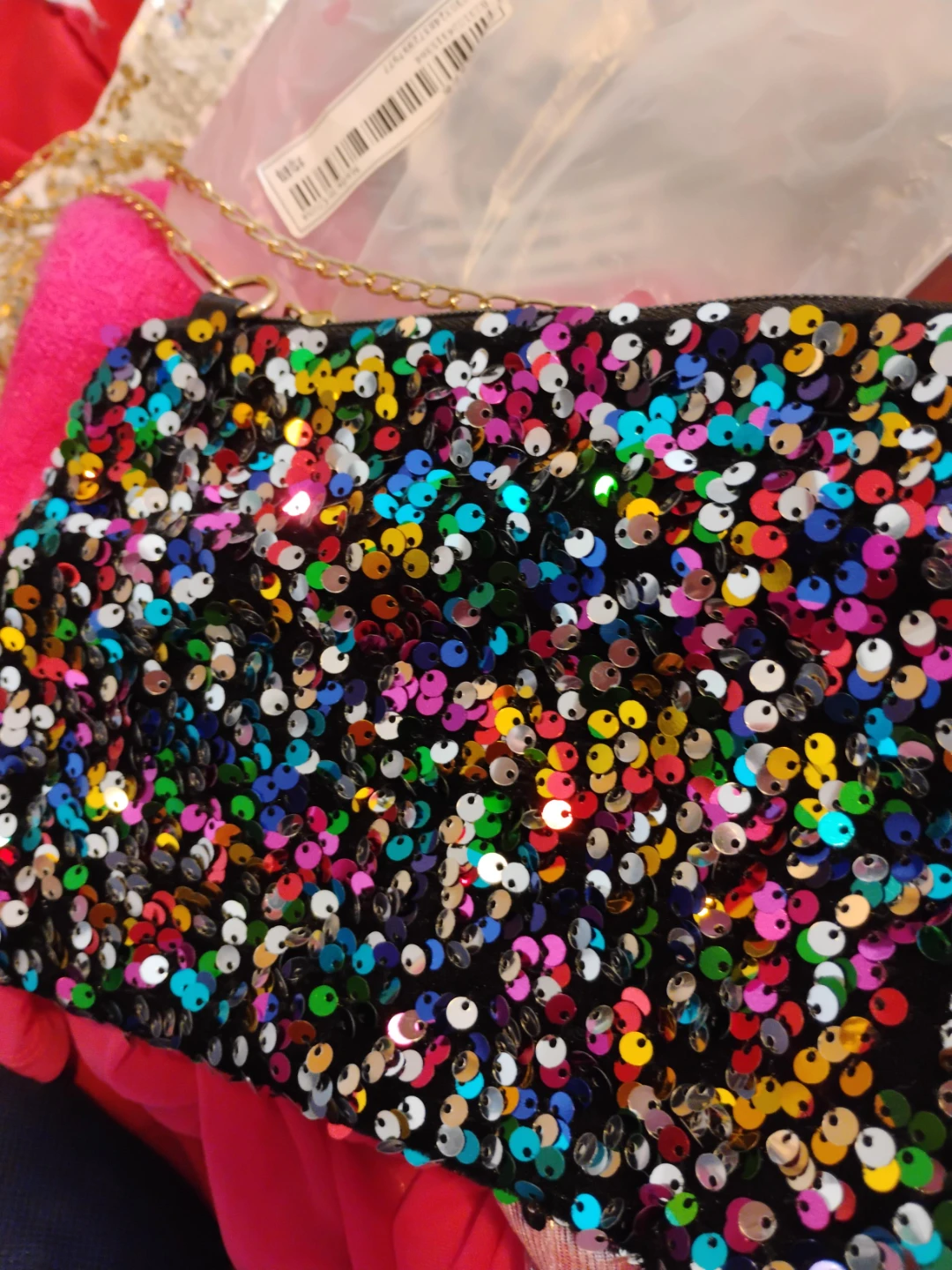 Sparkly Sequin Clutch Bag with Chain