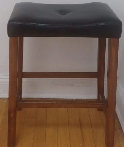 Black Faux Leather Bar Stool with Wood Legs