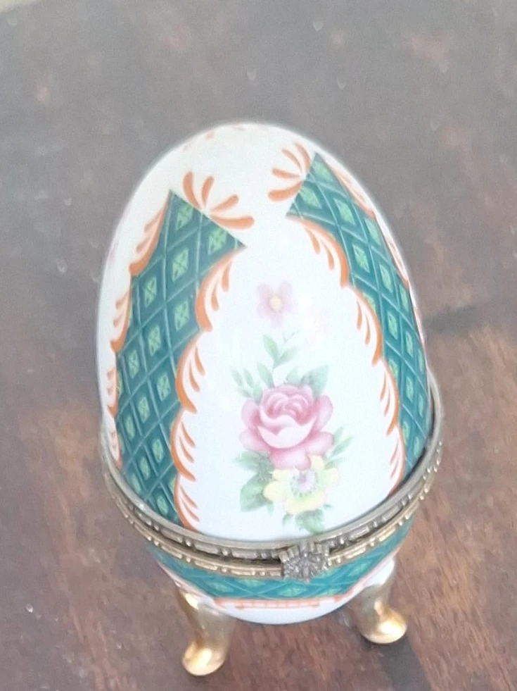 Decorative Porcelain Egg Trinket Box with Floral Design