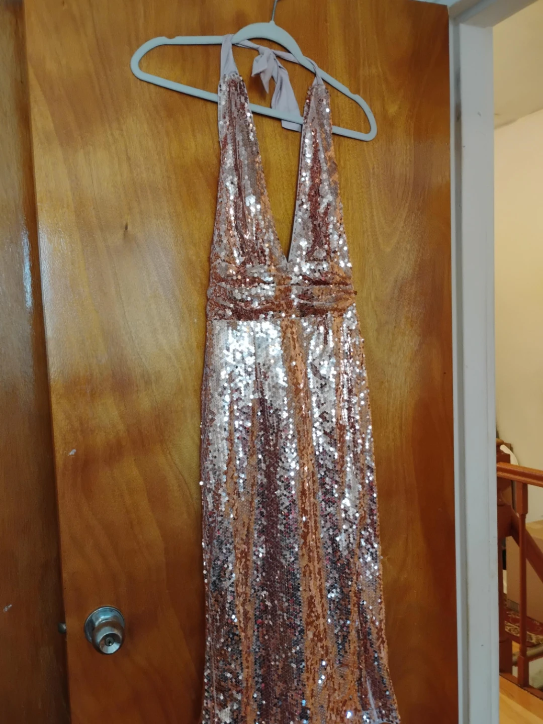 Rose Gold Sequin Halter Dress
